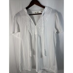 Cure Women's White  Short Sleeve Blouse, Size Large